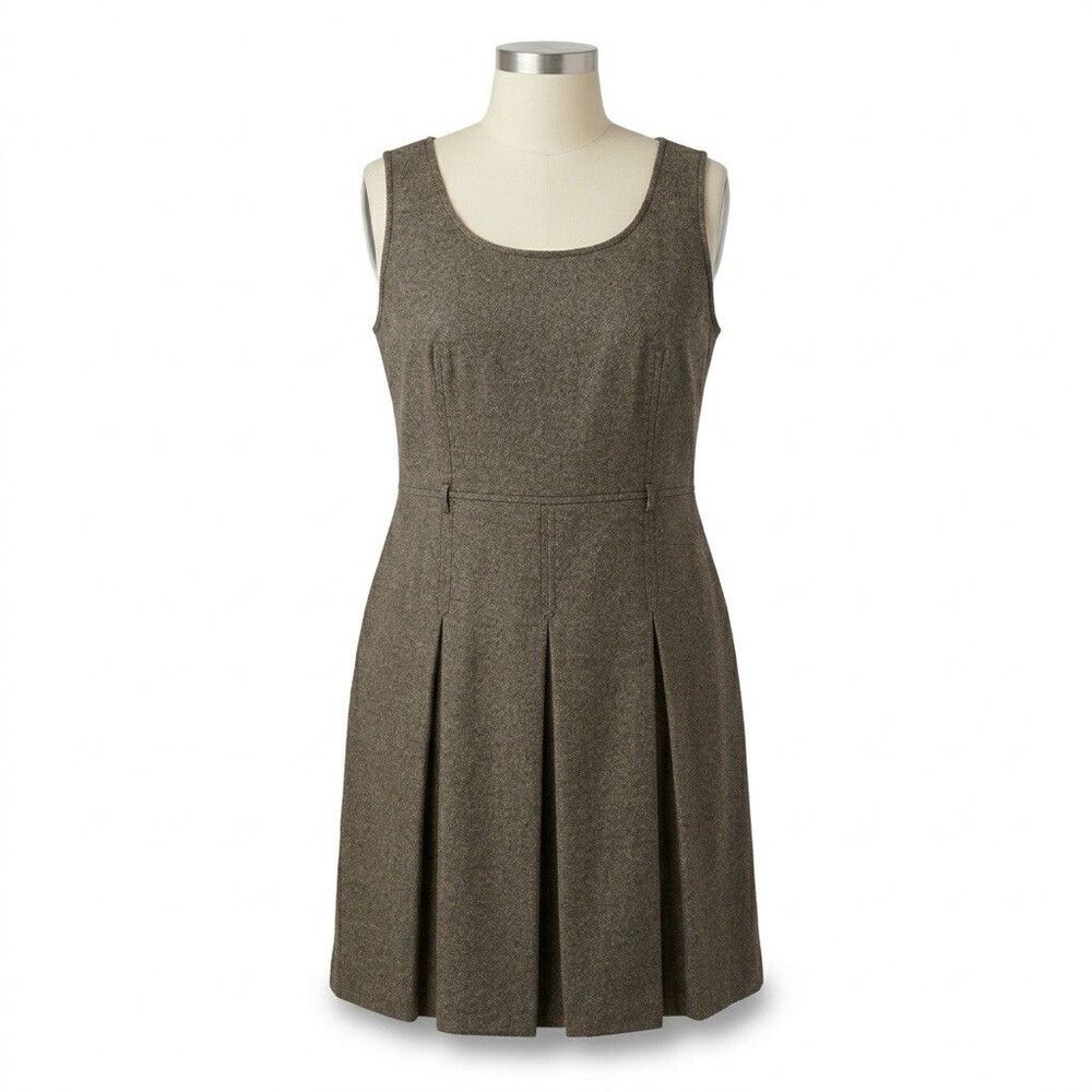 LOFT Dress 18 Brown Wool Blend Midi Sleeveless Dark‎ Acad Career Classic Lined